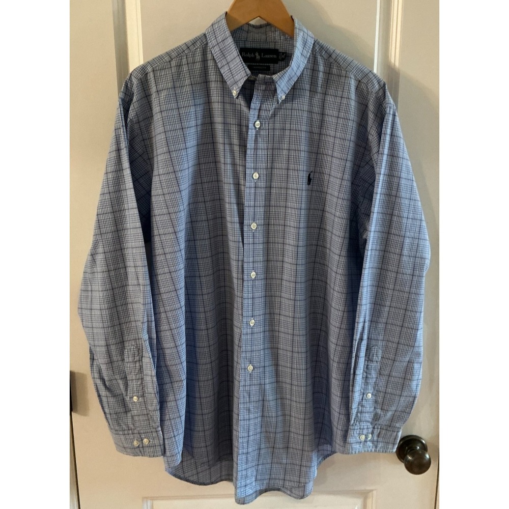 Polo Ralph Lauren Yarmouth Shirt 16 34/35 Blue Check Button Down Cotton - Picture 3 of 8